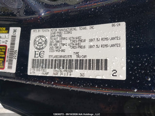 12638272 :رقم المزاد ، 5TFLA5EC8RX031575 vin ، 2024 Toyota Tundra مزاد بيع