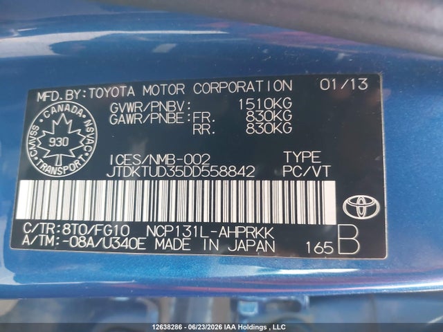 Aukcja sprzedaży 2013 Toyota Yaris, vin: JTDKTUD35DD558842, numer aukcji: 12638286