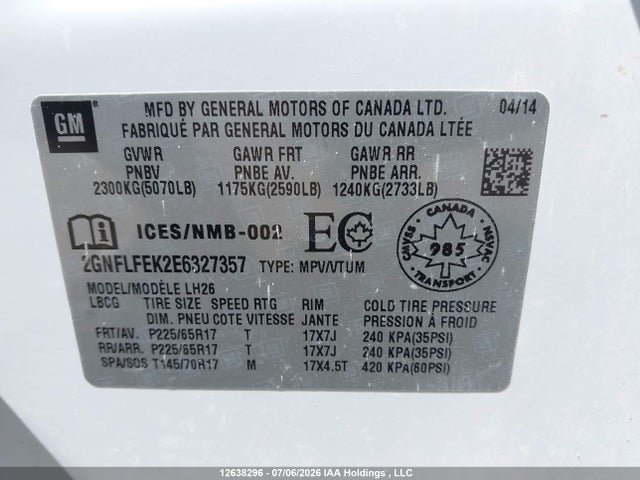 2GNFLFEK2E6327357 Chevrolet EQUINOX 1LT