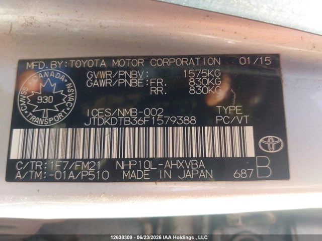 Toyota PRIUS C 2015 JTDKDTB36F1579388 Image 18