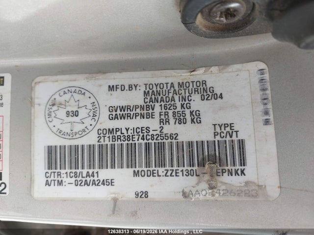Aukcja sprzedaży 2004 Toyota Corolla Ce, vin: 2T1BR38E74C825562, numer aukcji: 12638313