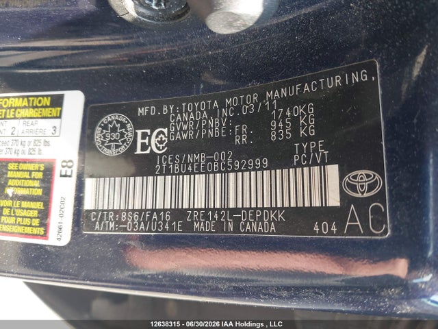 Продажа на аукционе авто 2011 Toyota Corolla Ce, vin: 2T1BU4EE0BC592999, номер лота: 12638315