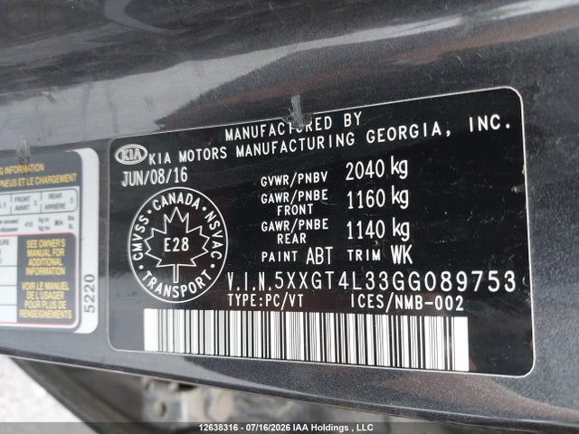 KIA Optima Lx/lx+ 2016 5XXGT4L33GG089753 Image 19