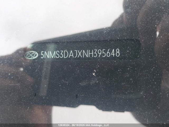 12638324 :رقم المزاد ، 5NMS3DAJXNH395648 vin ، 2022 Hyundai Santa Fe Sel مزاد بيع