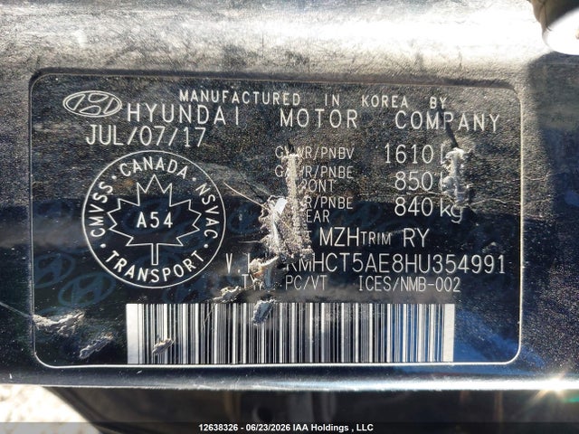 Aukcja sprzedaży 2017 Hyundai Accent Se, vin: KMHCT5AE8HU354991, numer aukcji: 12638326
