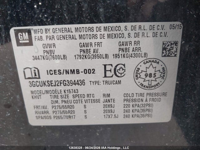 3GCUKSEJ2FG394436 Chevrolet Silverado K1500 Ltz
