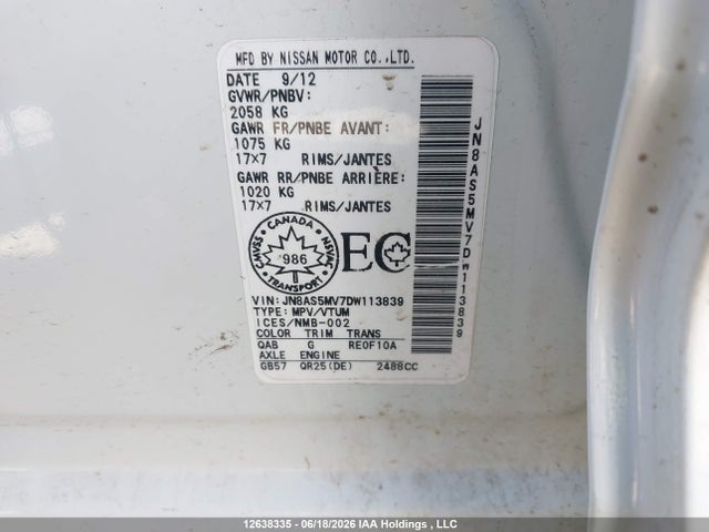Aukcja sprzedaży 2013 Nissan Rogue S/sv, vin: JN8AS5MV7DW113839, numer aukcji: 12638335