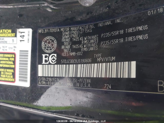 Toyota SIENNA LE 2018 5TDJZ3DC9JS190606 Image 9