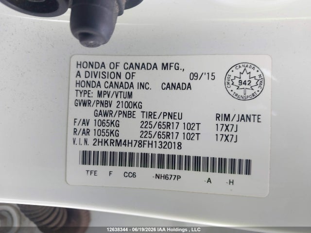 Aukcja sprzedaży 2015 Honda Cr-v Ex-l, vin: 2HKRM4H78FH132018, numer aukcji: 12638344