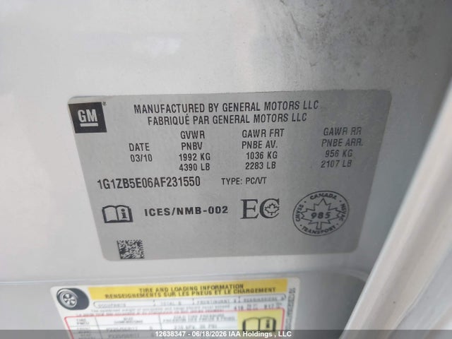 Продаж на аукціоні авто 2010 Chevrolet Malibu Ls, vin: 1G1ZB5E06AF231550, номер лоту: 12638347