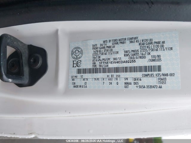 2014 Ford Econoline E150 Van მანქანა იყიდება აუქციონზე, vin: 1FTNE1EW4EDA92255, აუქციონის ნომერი: 12638356