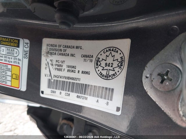 12638361 :رقم المزاد ، 2HGFA1F69BH002211 vin ، 2011 Honda Civic Se مزاد بيع