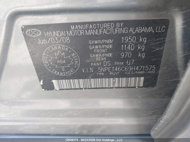 Продаж на аукціоні авто 2009 Hyundai Sonata Gls, vin: 5NPET46C69H471575, номер лоту: 12638370