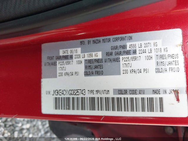 12638386 :رقم المزاد ، JM3KE4CYXG0825743 vin ، 2016 Mazda Cx-5 Gs مزاد بيع