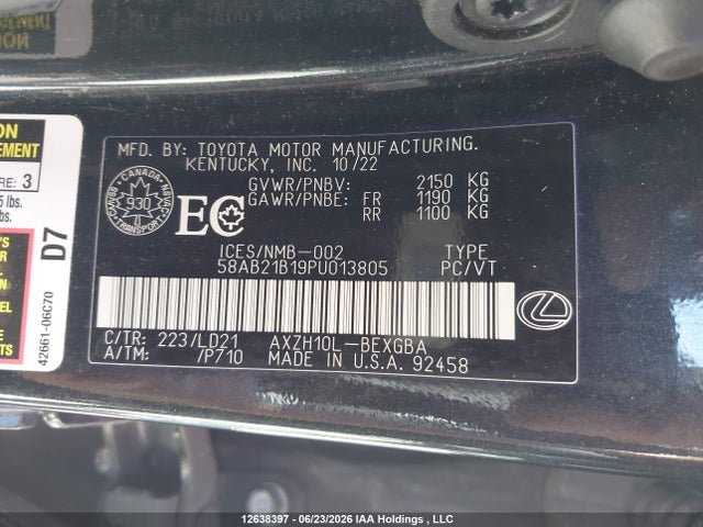 Lexus Es 300h 300h 2023 58AB21B19PU013805 Image 9