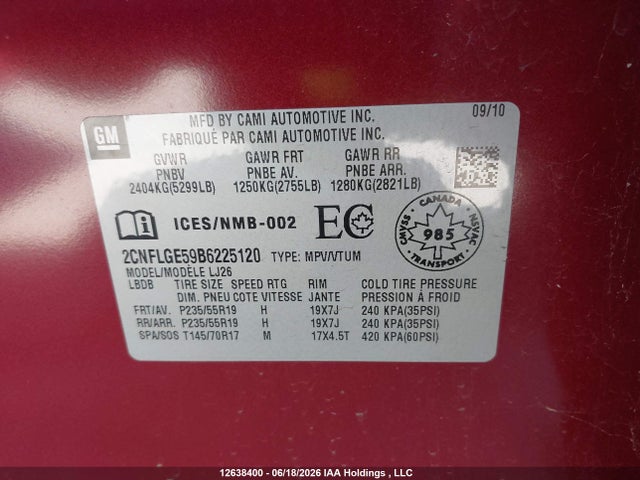 Продажа на аукционе авто 2011 Chevrolet Equinox Ltz, vin: 2CNFLGE59B6225120, номер лота: 12638400