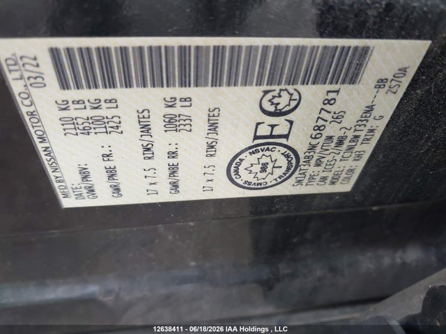 Nissan ROGUE S 2022 5N1AT3AB3NC687781 Image 9