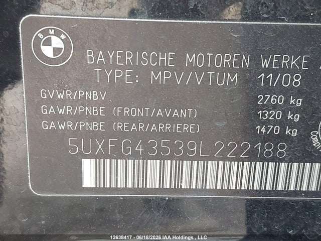 Продажа на аукционе авто 2009 Bmw X6 Xdrive35i, vin: 5UXFG43539L222188, номер лота: 12638417