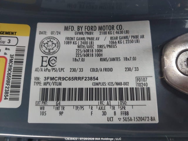 Продажа на аукционе авто 2024 Ford Bronco Sport, vin: 3FMCR9C65RRF23854, номер лота: 12638422