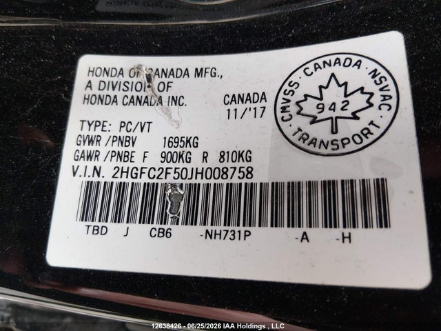 Honda Civic Lx 2018 2HGFC2F50JH008758 Image 18