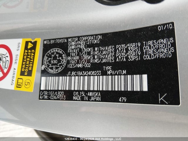 12638433 :رقم المزاد ، JTJBC1BA3A2408233 vin ، 2010 Lexus Rx 450h مزاد بيع