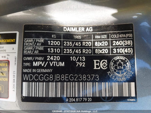 WDCGG8JB8EG238373 Mercedes-Benz Glk 350 4matic