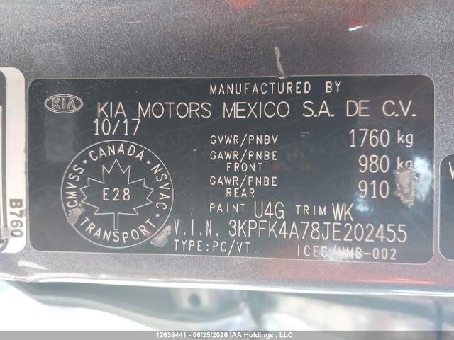 Продажа на аукционе авто 2018 Kia Forte, vin: 3KPFK4A78JE202455, номер лота: 12638441