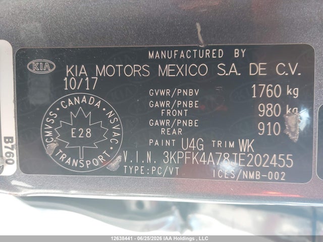 Продажа на аукционе авто 2018 Kia Forte, vin: 3KPFK4A78JE202455, номер лота: 12638441