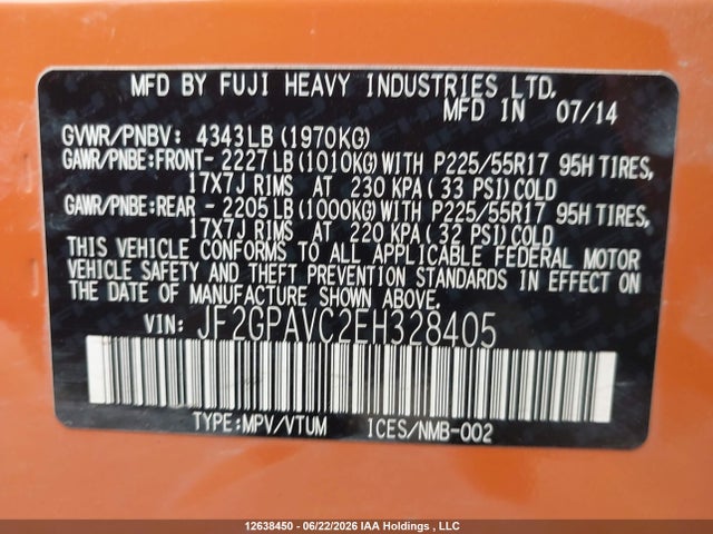 JF2GPAVC2EH328405 Subaru Xv Crosstrek 2.0 Premium