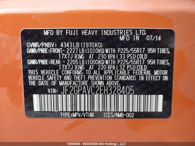 JF2GPAVC2EH328405 Subaru Xv Crosstrek 2.0 Premium