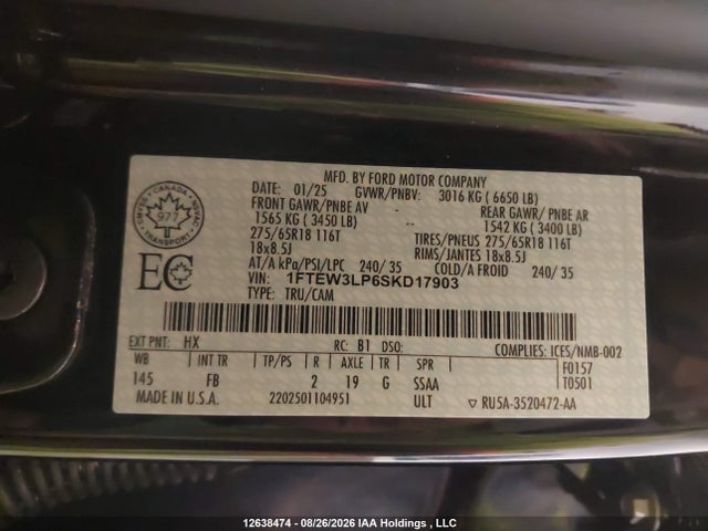 Продажа на аукционе авто 2025 Ford F150 Xlt, vin: 1FTEW3LP6SKD17903, номер лота: 12638474