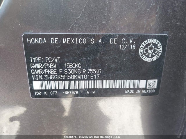 Продаж на аукціоні авто 2019 Honda Fit, vin: 3HGGK5H58KM101617, номер лоту: 12638475