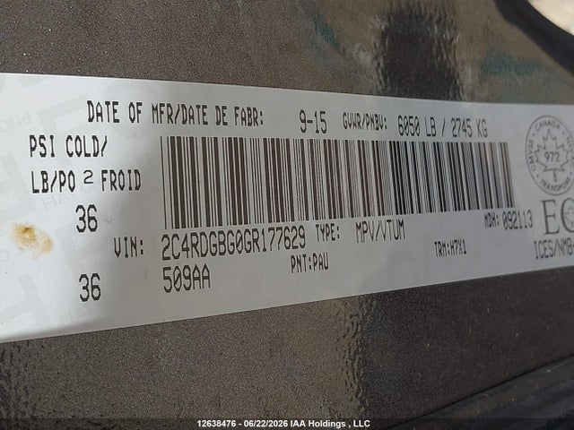 Dodge Grand Caravan Se 2016 2C4RDGBG0GR177629 Image 9