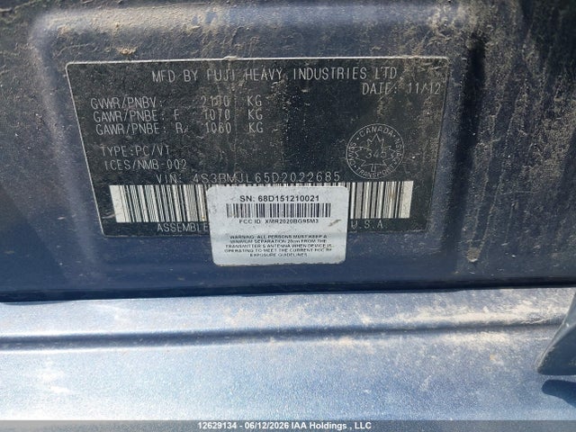 12629134 :رقم المزاد ، 4S3BMJL65D2022685 vin ، 2013 Subaru Legacy 3.6r Limited مزاد بيع