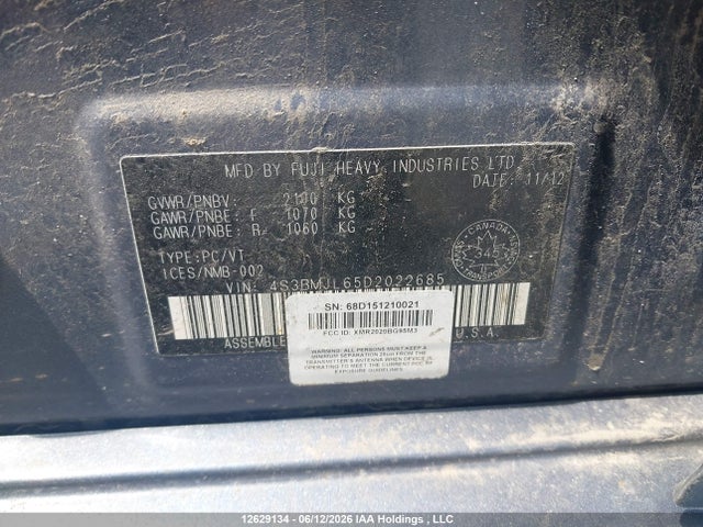 12629134 :رقم المزاد ، 4S3BMJL65D2022685 vin ، 2013 Subaru Legacy 3.6r Limited مزاد بيع