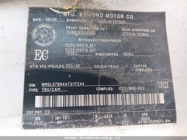 12638484 :رقم المزاد ، NM0LS7BN4AT017244 vin ، 2010 Ford Transit Connect Xlt مزاد بيع