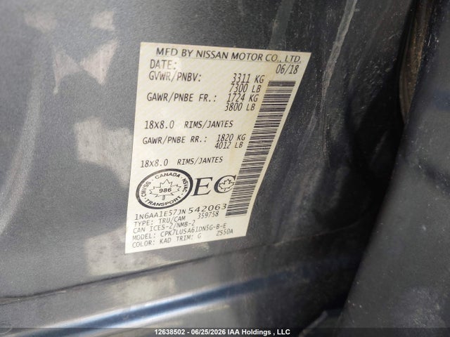 1N6AA1E57JN542063 Nissan Titan Sv/sl/pro-4x/plat Res