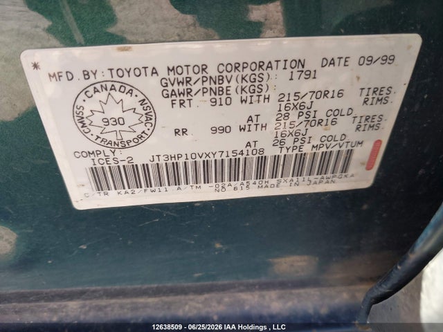 2000 Toyota Rav4 მანქანა იყიდება აუქციონზე, vin: JT3HP10VXY7154108, აუქციონის ნომერი: 12638509