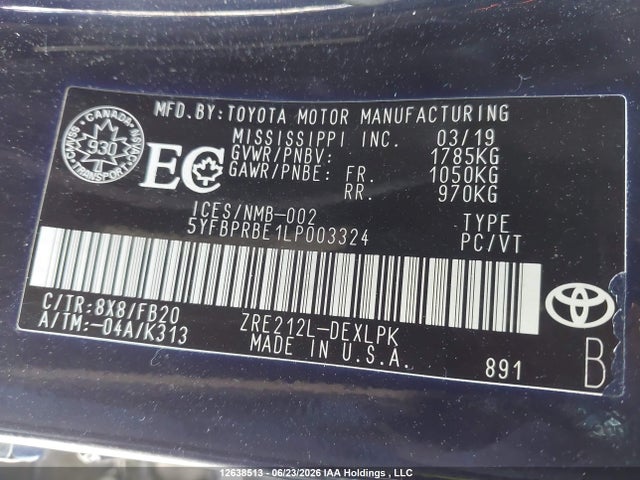 5YFBPRBE1LP003324 Toyota COROLLA LE