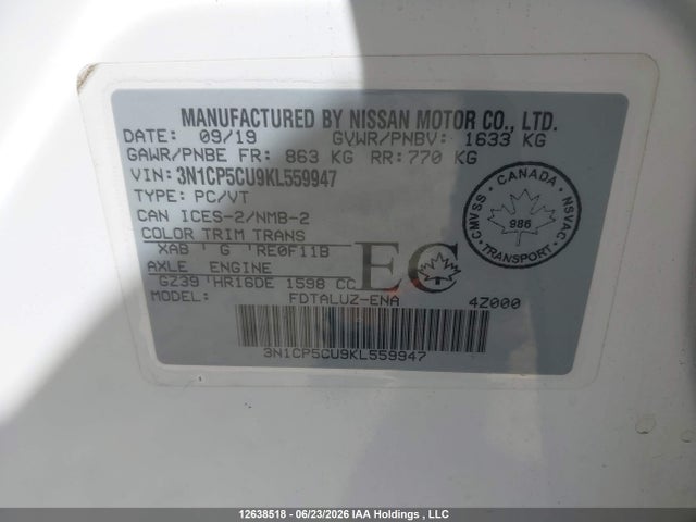 Nissan Kicks S/sr/sv 2019 3N1CP5CU9KL559947 Image 9