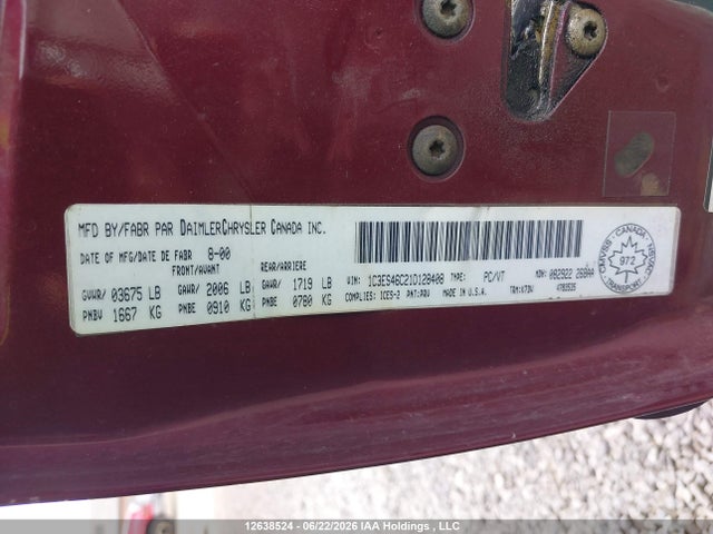 Aukcja sprzedaży 2001 Chrysler Neon, vin: 1C3ES46C21D128408, numer aukcji: 12638524