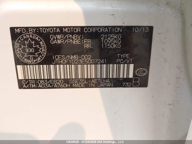 Aukcja sprzedaży 2014 Lexus Is 250, vin: JTHCF1D23E5007241, numer aukcji: 12638529