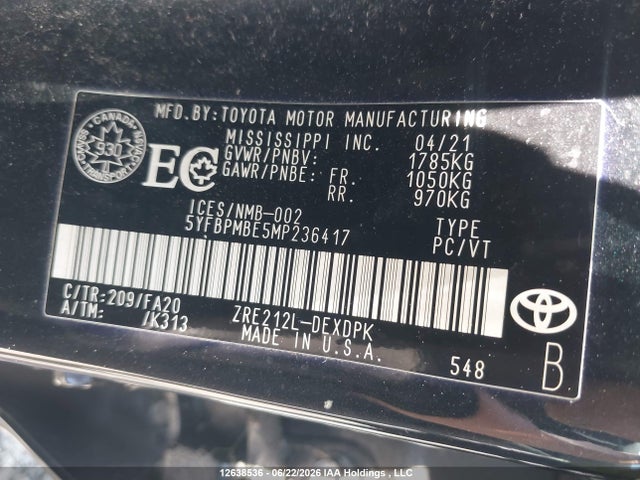 Toyota COROLLA L 2021 5YFBPMBE5MP236417 Image 20