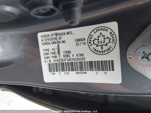 Honda Civic Lx 2014 2HGFB2F54EH039262 Image 9