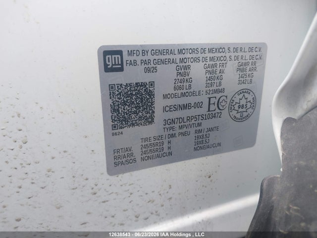 Aukcja sprzedaży 2026 Chevrolet Equinox Lt, vin: 3GN7DLRP5TS103472, numer aukcji: 12638543