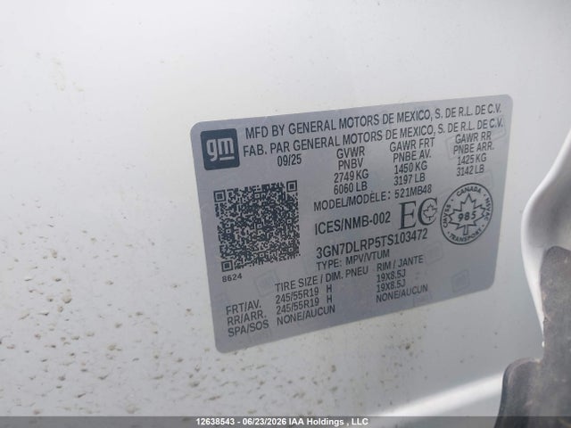 Aukcja sprzedaży 2026 Chevrolet Equinox Lt, vin: 3GN7DLRP5TS103472, numer aukcji: 12638543