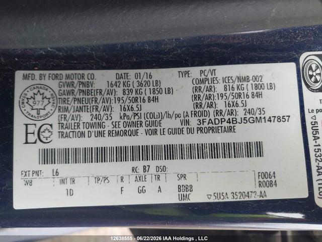 Ford FIESTA SE 2016 3FADP4BJ5GM147857 Image 18