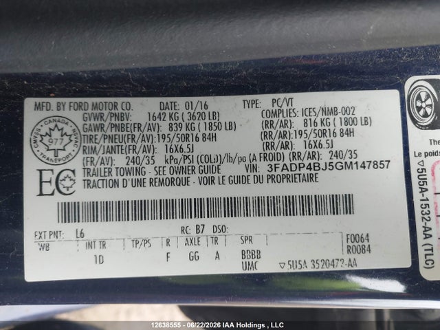 Ford FIESTA SE 2016 3FADP4BJ5GM147857 Image 9