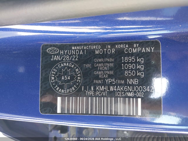 12638560 :رقم المزاد ، KMHLW4AK6NU003421 vin ، 2022 Hyundai Elantra N مزاد بيع