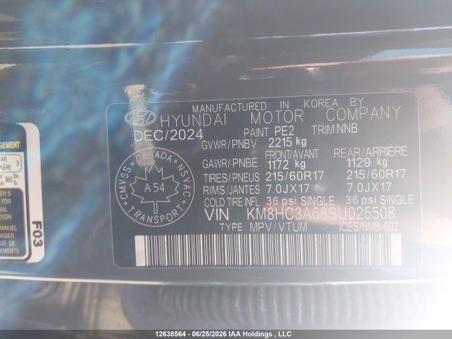 Продажа на аукционе авто 2025 Hyundai Kona Sel, vin: KM8HC3A68SU025508, номер лота: 12638564